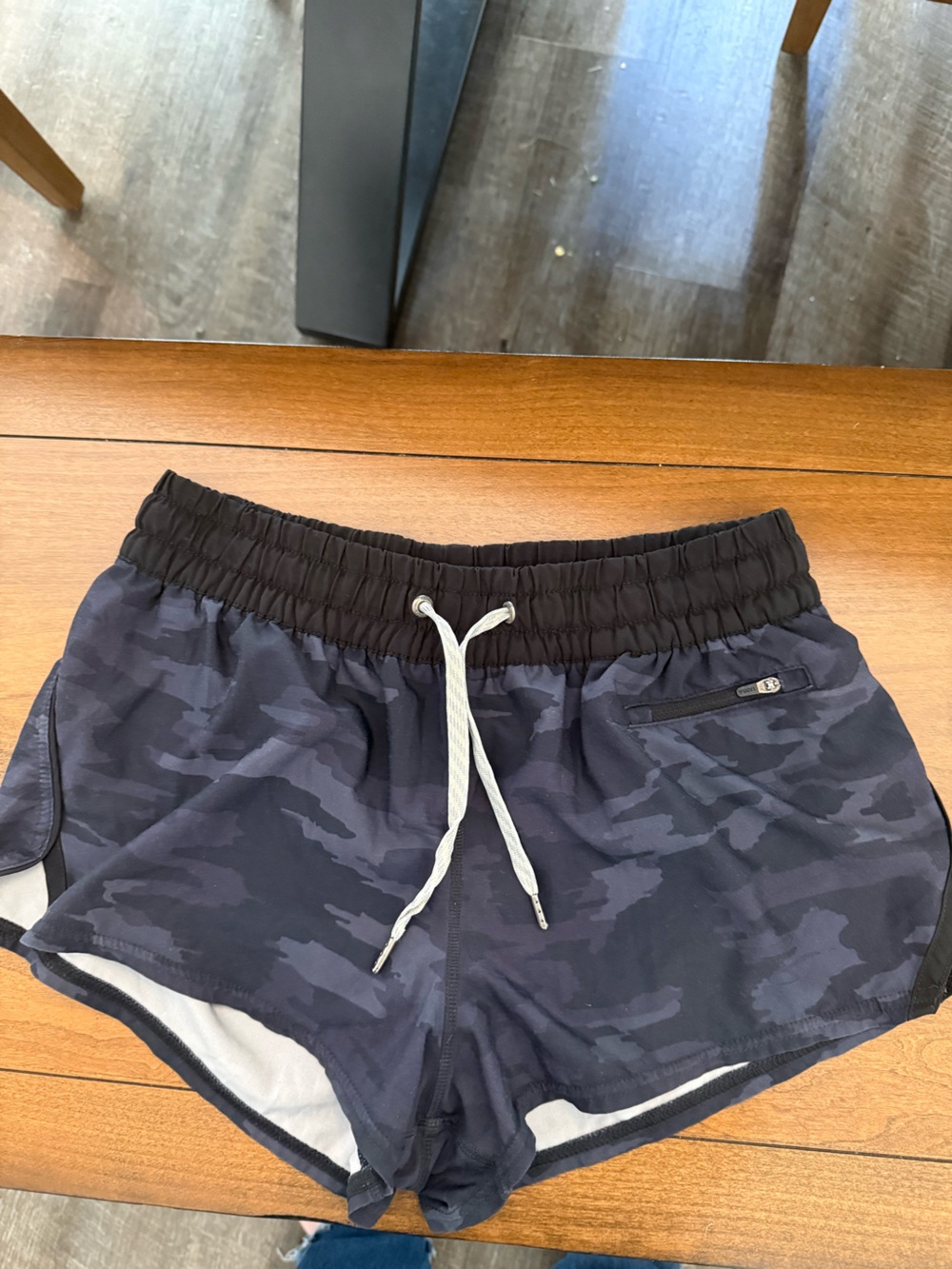 Vuori Navy Camo Athletic Shorts with White Drawstring